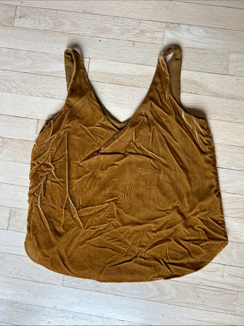 Loft Crushed Velvet V-Neck Tank Top - Mustard
